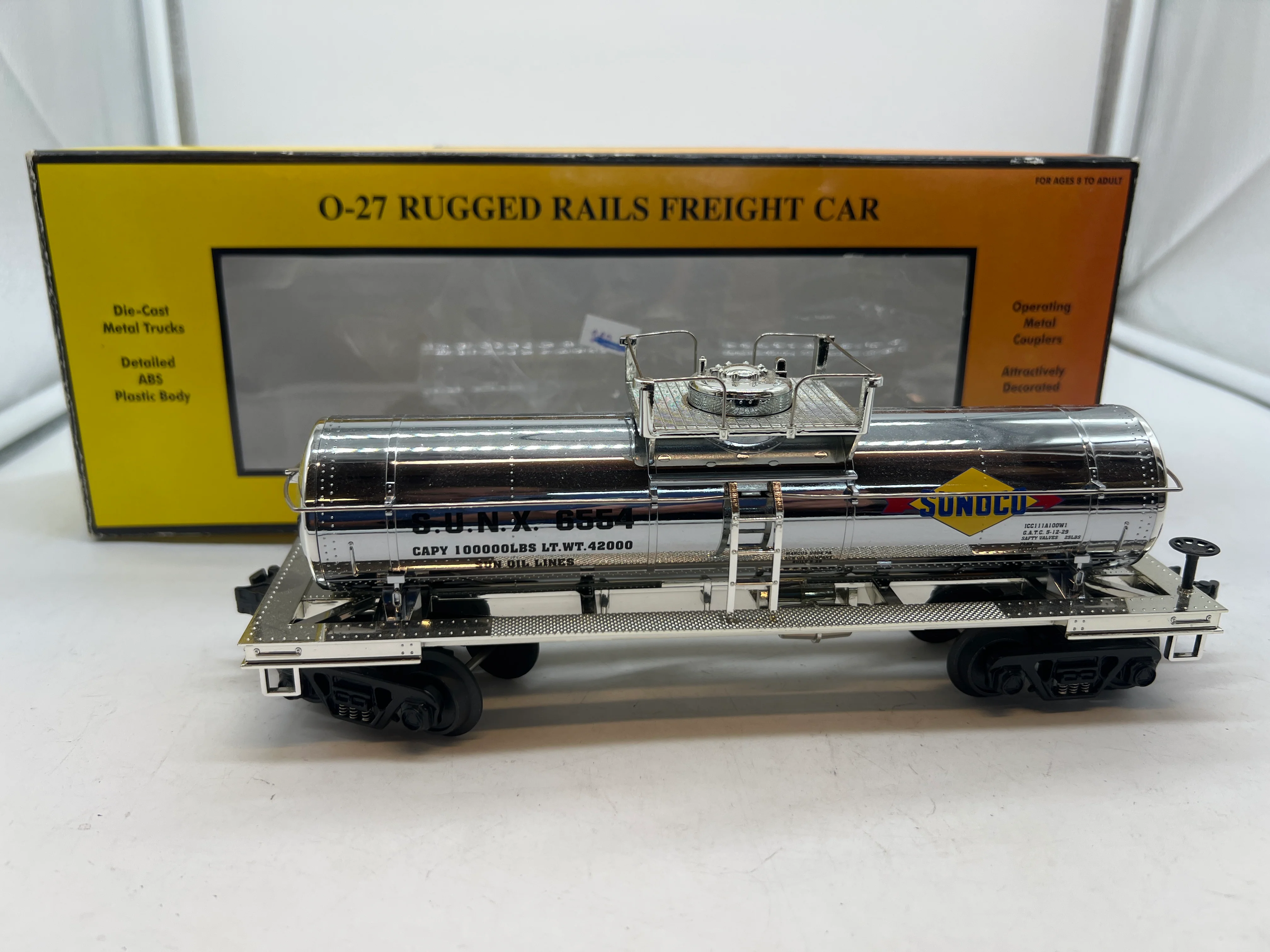 MTH Rugged Rails 33-7307 Sunoco Tank Car - Chrome O SCALE Used Excellent - Image 2