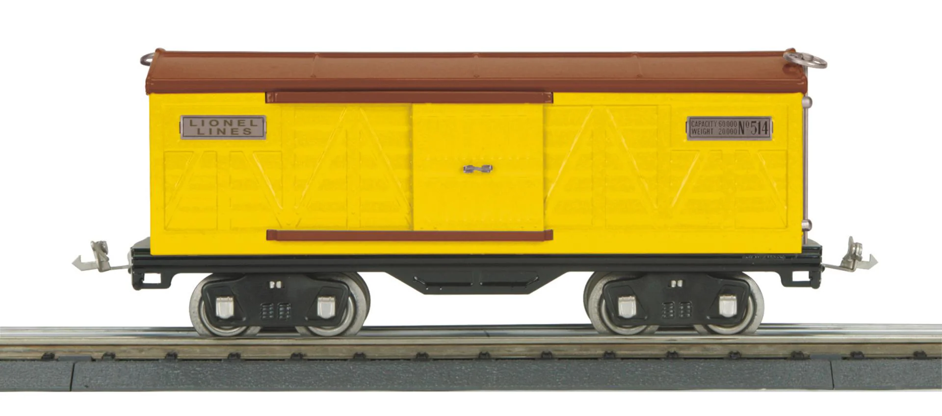 MTH Tinplate 11-30045 Lionel Corporation Tinplate No. 514 Std. Gauge Box Car Yellow & Brown Std. Gauge.  NEW