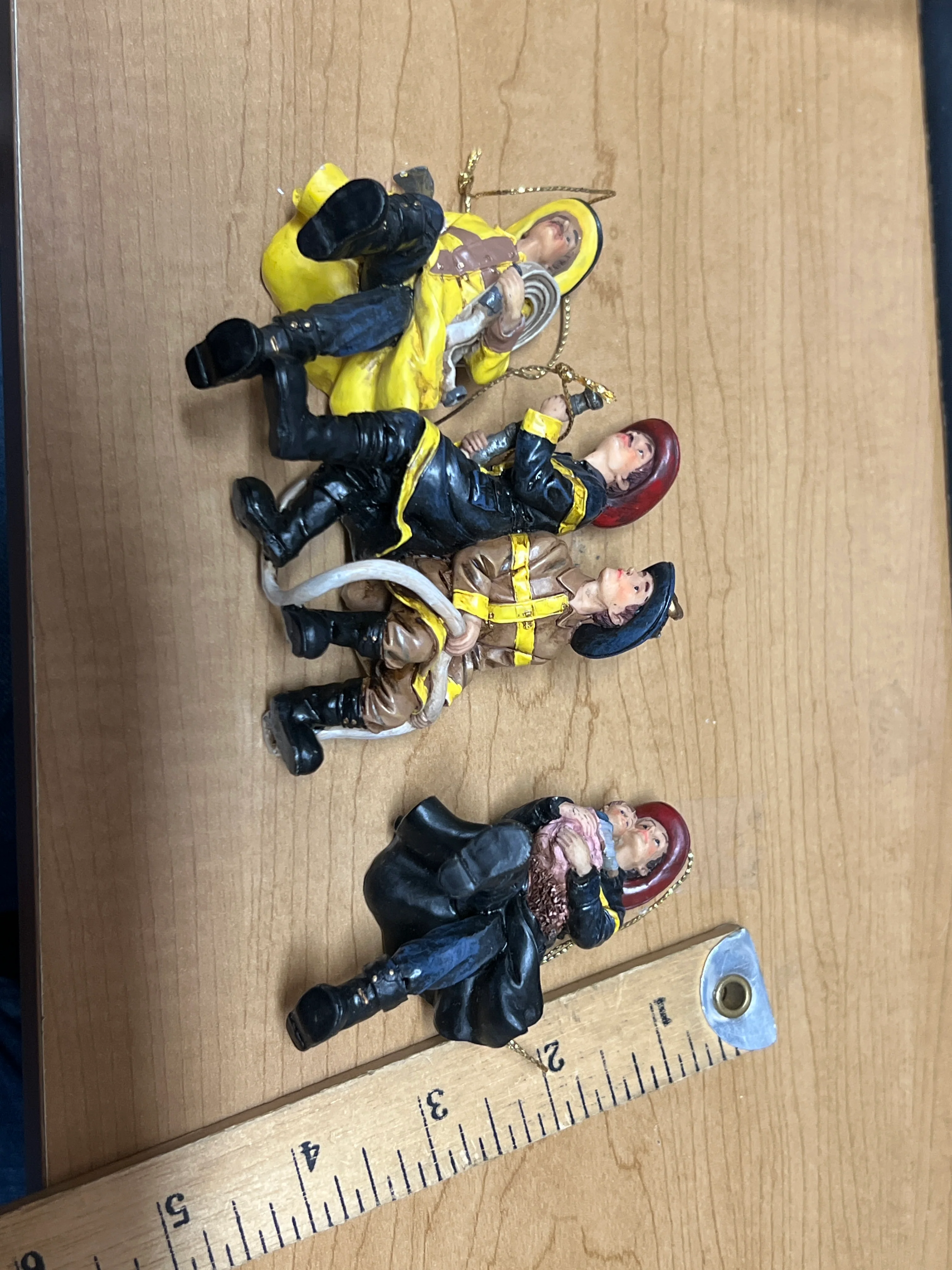 Set of Three Firefighter Ornaments (Resin?)  Used Excellent No Box - Image 2