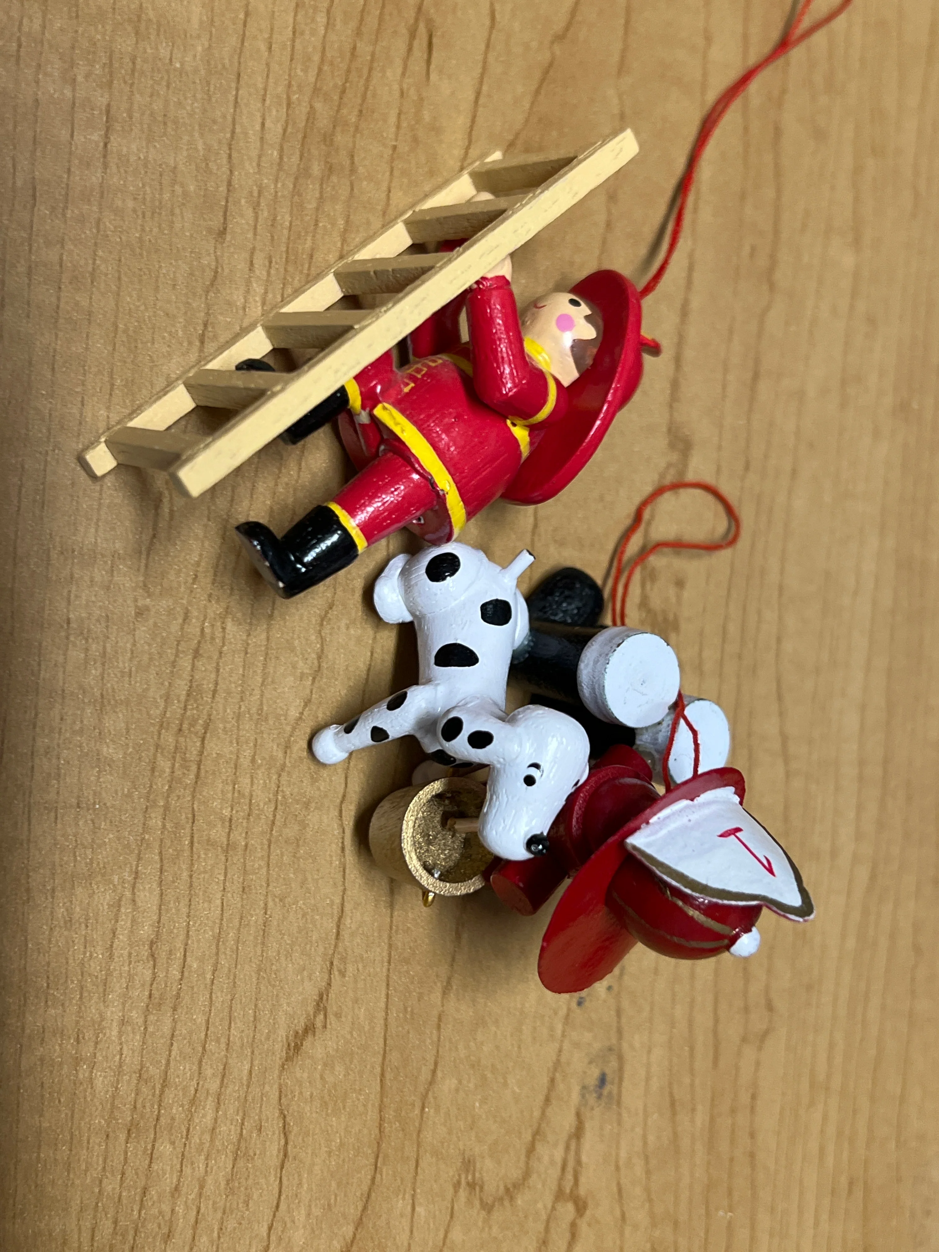 Set of Two Wooden Fire Fighter Ornaments Used Excellent No Box - Image 2