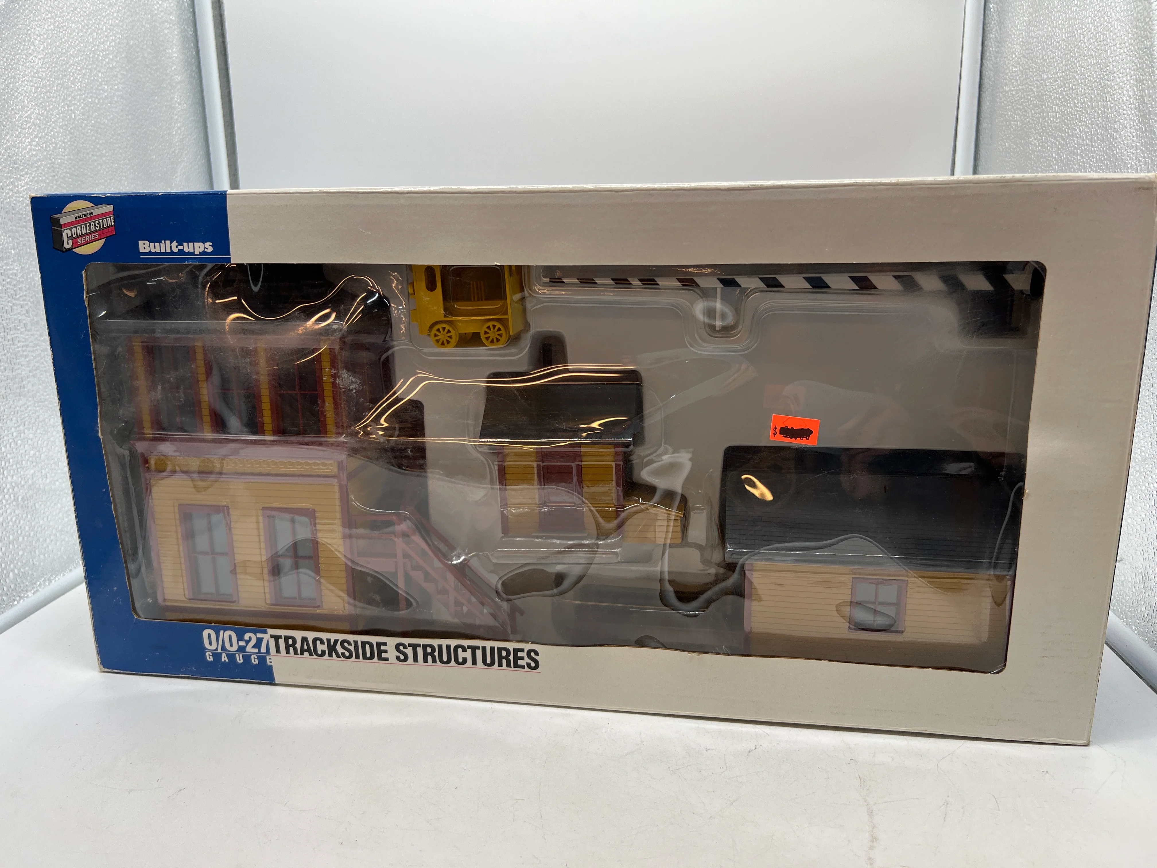 Walthers Cornerstone 933-2700 TRACKSIDE STRUCTURES SET SIGNAL TOWER,. SPEEDER SHED, CROSSING GATE, WORK SHED YELLOW OCHRE SIDING & OXIDE BROWN TRIM O SCALE NEW