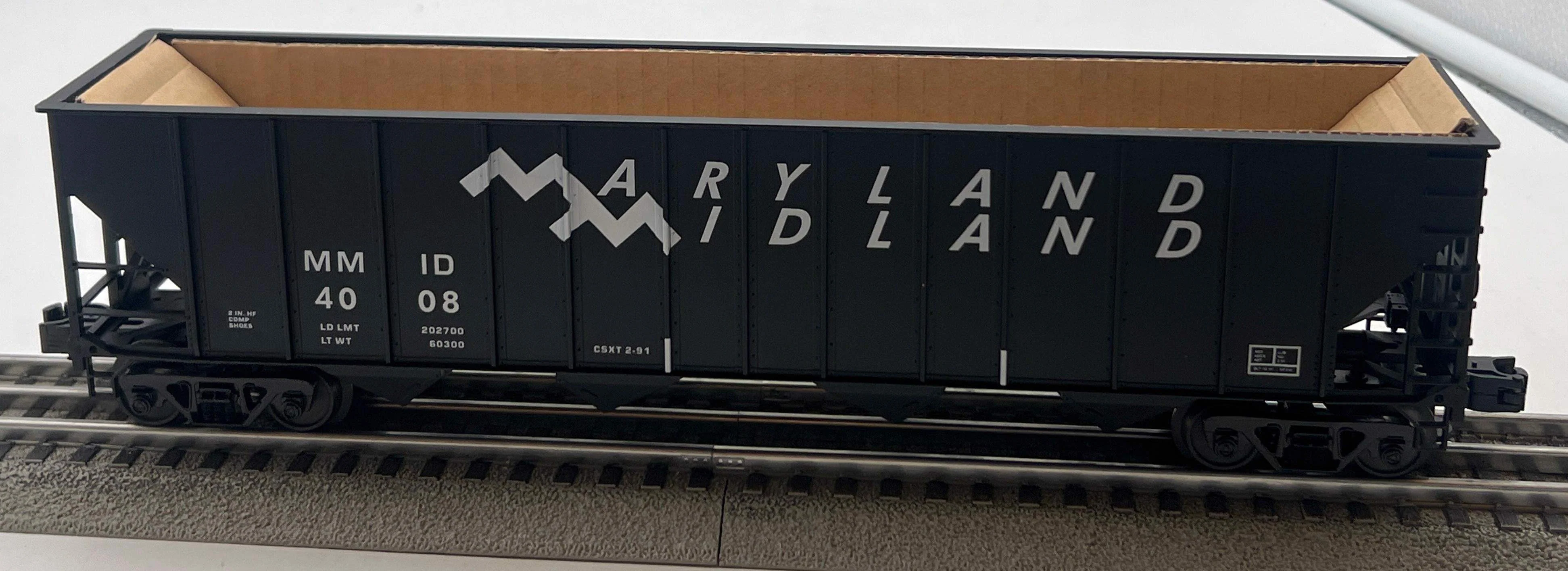 Weaver u4907 ld  Maryland Midland 4 bay high side hopper 3 Rl O SCALE Like New